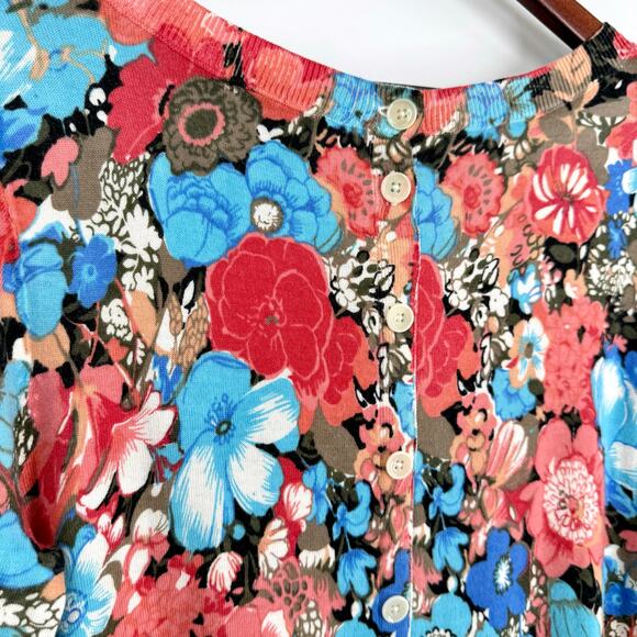 NEW NWOT Talbots Sz Medium Floral Pink Blue Knit Sweater Blouse Shirt Top Summer - Picture 7 of 8
